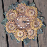 Reloj Pared Artesanal Girasoles Pintado A Mano 