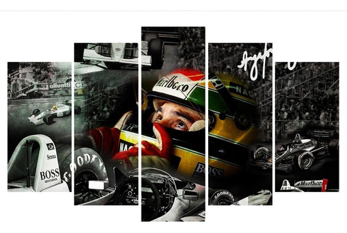 Quadro Decorativo 5 Partes Ayrton Senna 56 Estilo Mosaico