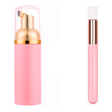 Frasco Pump E Pincel Limpeza  Higienizacao Cilios 50ml Rosa