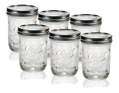 Mason Jars Ball 16oz Boca Ancha 6 Pack Tapa/popote Frasco