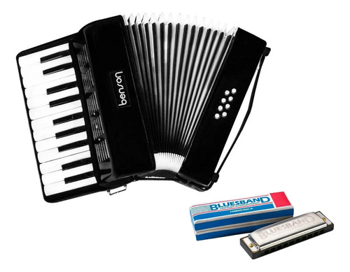 Acordeon 8 Baix Pequeno Benson 8 Baixos Brinde Gaita Hohner