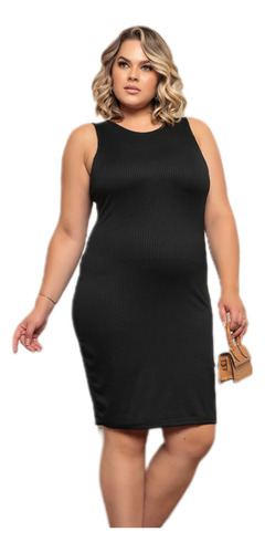 Vestido Midi Regata Canelado Plus Size