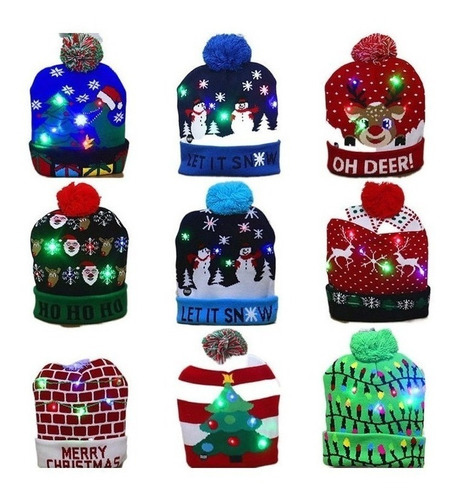 Lote 10 Gorro De Navidad Con Luz Led Regalo Navideño Mayoreo