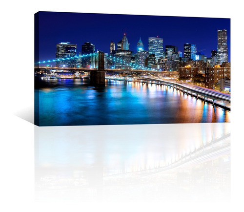 Cuadro Decorativo Nueva York Canvas Puente De Brooklyn Noche