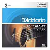 Encordadura Daddario Ej11-3d 3 Pack Guitarra Acústica Bronce