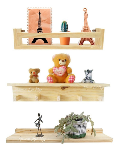 Conjunto Prateleiras Para Quarto Infantil De Madeira Pinus