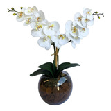 Arranjo De Orquídeas Brancas Toque Real No Vaso Vidro Médio