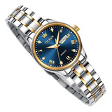 Olevs Reloj De Mujer Con Esfera Azul Y Detalles De Diamantes