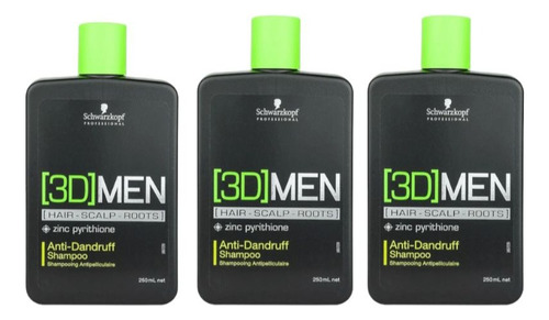 3 Shampoo Anti Caspa Premium 3d Men Schwarzkopf X250ml 