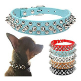 Petcare Collar De Perro Con Púas Azul Suave De Cuero Sinté