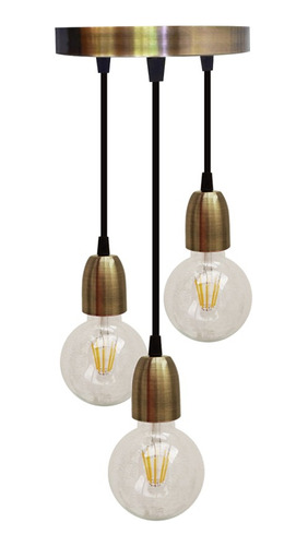 Lampara Colgante Triple Vintage Industrial - Cobre / Bronce