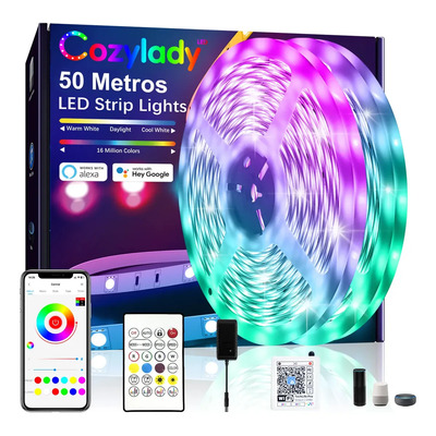 Cozylady Tiras De Luces Led Rgb Wifi 50m Alexa Google Home App Control Para Cuarto,tv,bar,habitación Gaming Luces Led Cuarto Gaming Fiesta Decoración De Interior | Envío gratis