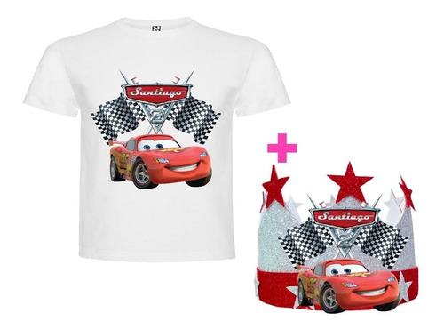 Pack Cumpleañero Polera Corona Cars Rayo Mc Queen