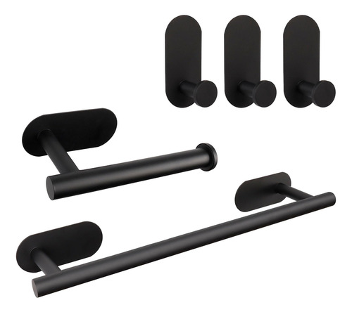 Juego De 5 Accesorios Autoadhesivos Para Baño - Negro Mate