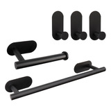 Juego De 5 Accesorios Autoadhesivos Para Baño - Negro Mate