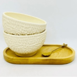 Set X2 Bowl Ceramica Crema Texturado Vajilla Artesanal 