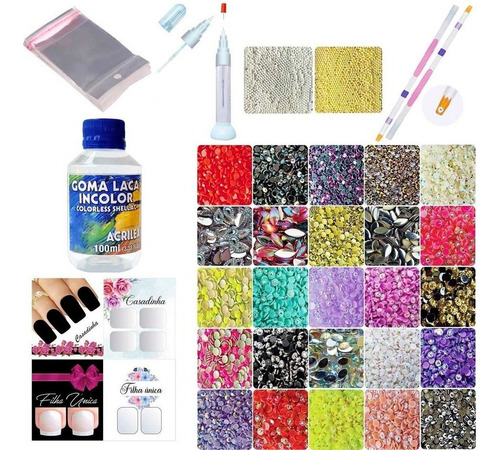 Kit Pedrarias Strass Joias P/unhas Caviar Cartões Goma Laca 