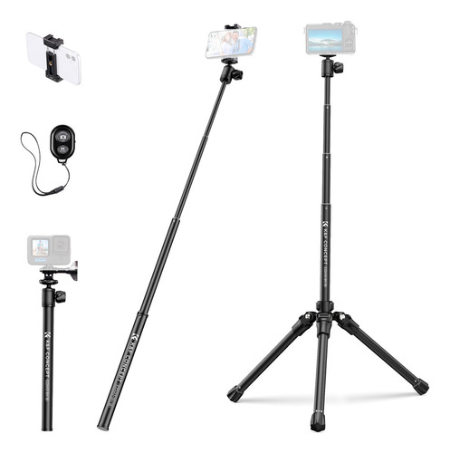 Tripie K&f Concept Selfie Stick 2 En 1 Con Control Remoto Color Negro