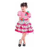 Vestido Junino Moderno Luxo Look 2023 Xadrez Rosa Quadrilha