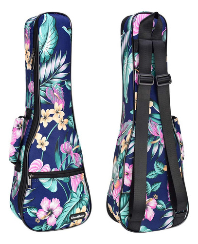 Estuche Ukulele Resistente Agua Floral Azul Oscuro (soprano)