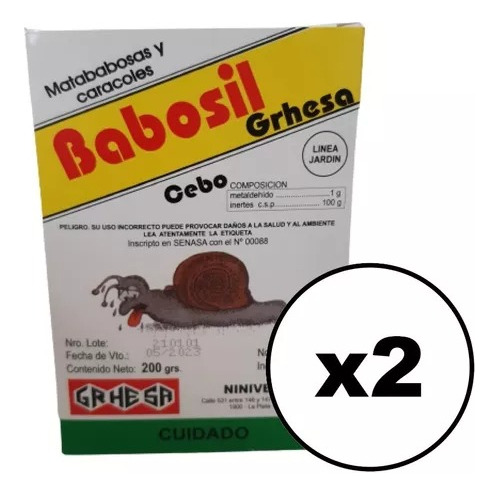 2 X Babosil Mata Babosas Y Caracoles Cebo Veneno X200grs