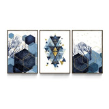 Quadros Decorativos Geométrico Azul Formas Dourado Triângulo