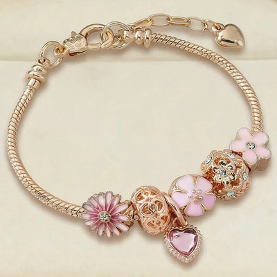 Pulsera Charms Plata 925 Oro 10k Ajustable Flores Regalo