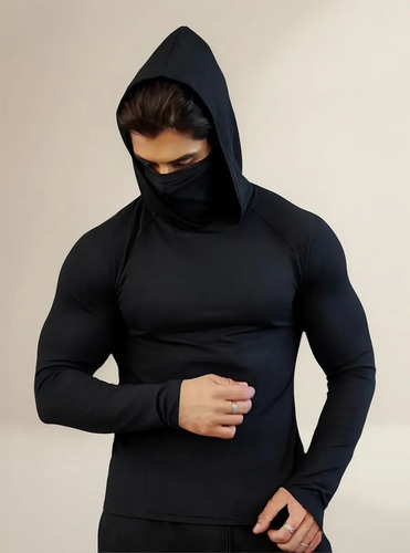 Playera Manga Larga Capucha Mascarilla Running Hombre Licra | MercadoLibre
