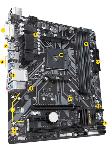 Placa-mãe Gigabyte B450m Ds3h, Amd, Matx, Ddr4