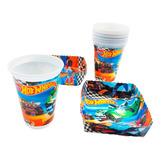 Kit 12 Vasos 12 Platos Decorativos Hot Wheels Carros