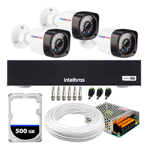Kit Cftv 3 Câmeras Segurança Dvr Intelbras 4ch E Hd 500g