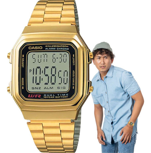 Relógio Casio Masculino Vintage Digital Dourado A178wga-1adf