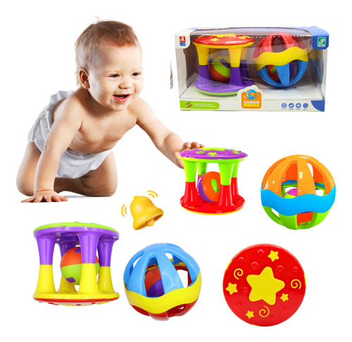 Kit 2 Chocalhos Bebê Brinquedo Colorido Sensorial Infantil