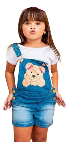 Jardineira Feminina Jeans Macaquinho Infanto Juvenil Shorts