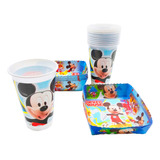 Kit 12 Vasos 12 Platos Decorativos Mickey Mouse