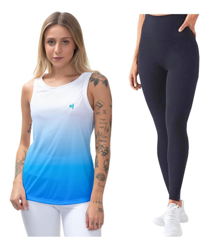 Kit Camisa Regata Feminina Calça Legging Treino Academia