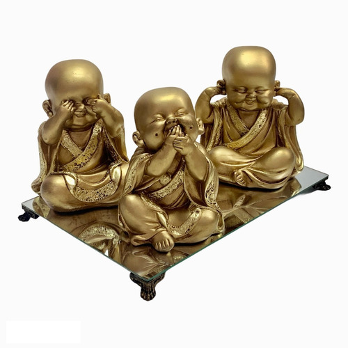 3 Buda Bebês Sábios Cego Surdo Mudo Bandeja Espelho Presente