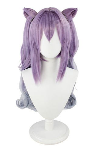 Genshin Impact Keqing Peluca Cosplay Largo Pelo 70cm # A