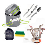 Kit Cozinha Camping  Pesca Trekking Panela Fogareiro Talher