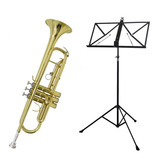Kit Trompete Tp 200 Laqueado Ny + Estante De Partitura S2