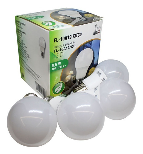 4 Focos Led Ahorradores Illux E27 9.5w/ 60w Luz Cálida 3000k Color De La Luz Blanco Cálido