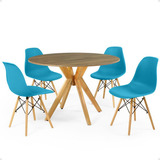 Mesa De Jantar Marci Natural 100cm + 4 Cadeiras Eames Eiffel Cor Turquesa