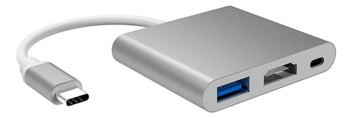 Adaptador 3 Puertos Tipo C Usb 3.1 Hdmi Usb 3.0 Hub 9884c Color Plateado