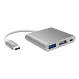 Convertidor Usb 3.1 (tipo C) A Hdmi+usb 3.0+tipo C (usb 3.1) Color Blanco/gris