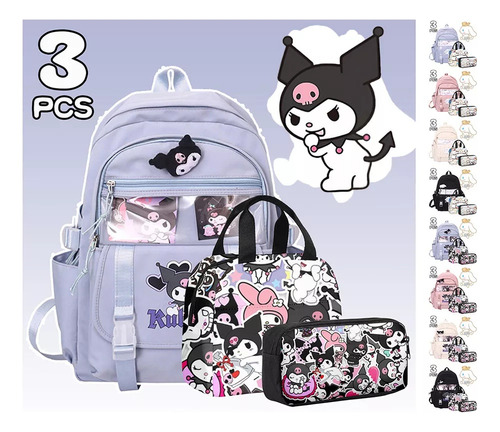 Mochila Kawaii Cinnamoroll De 3 Piezas Con Lonchera Y Estuch