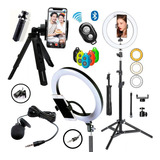 Ringlight 26 Cm Led Celular Tripe Microfone Luz Para Selfie