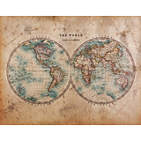 Mapa Mundial Vintage 80x120cm Cuadro Canvas En Bastidor