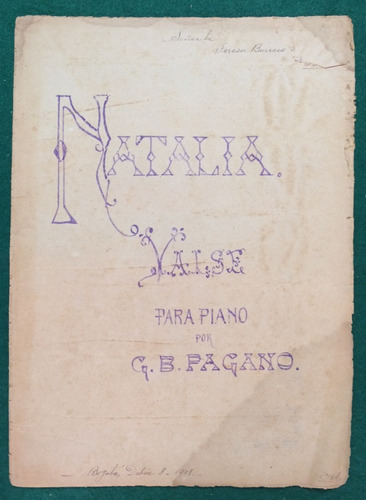 1908 !! Bogota Partitura  Antigua C. B. Pagano