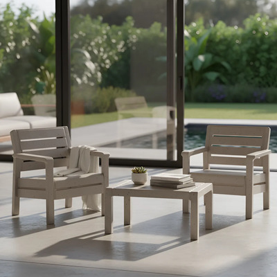 Sillas Sillon Mesa Juego Tipo Madera Interior Exterior Rimax Cemento Madera