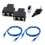 Duplicador Rede Entrada 2 Saídas + 2 Cabos 1m Rj45 Internet